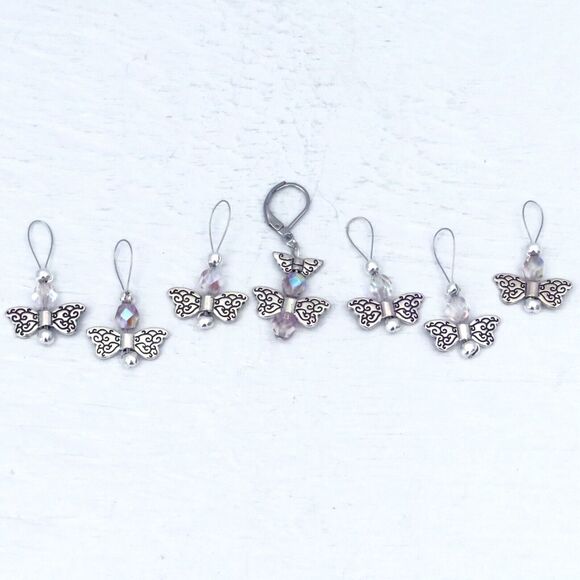 Butterfly Stitch Markers, Silver Toned, Handmade, For Knitting or Crochet Tools - Picture 2 of 6